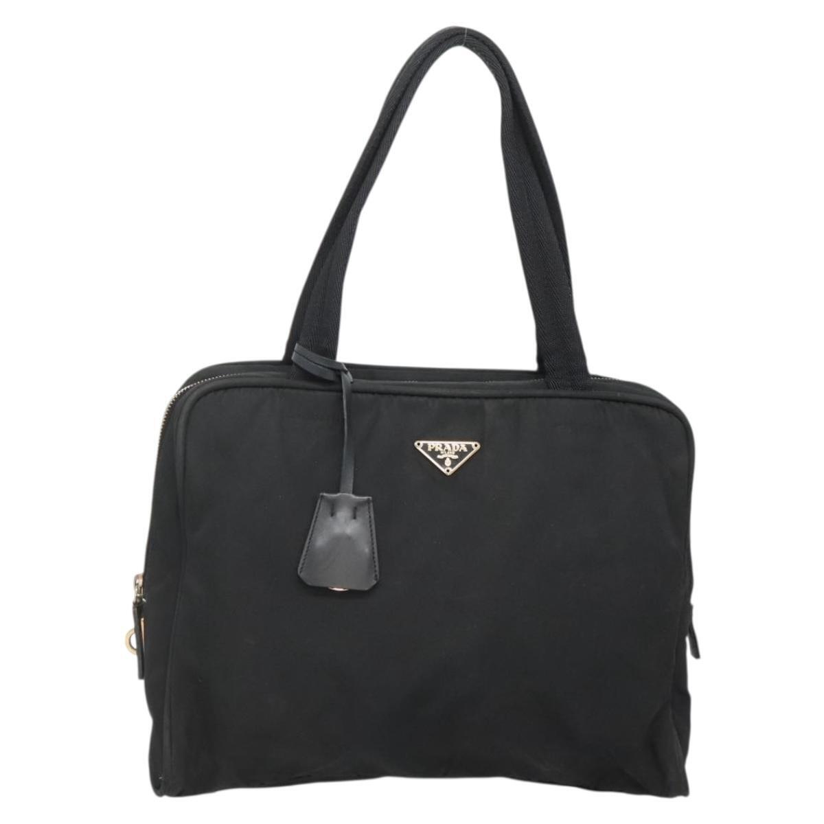 Prada Hand Bag Nylon Black Gold Auth 141813